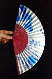 Japon Bambu Kumaş Yelpaze Çanta Boy Stant Hediyeli No.27 - 8