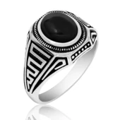 Lucky Life 925 Ayar Gumuss Siyah Taşlı Erkek Yüzük - 1