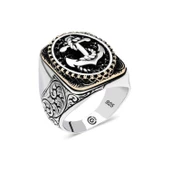 Lucky Life 925 Ayar Gumuss  Deniz Çapası Oval Erkek Yüzük - 1