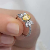 Lucky Life 925 Ayar Gumuss Sarı Damla Zirkon Taşlı Lucky Life Lucky Life Kadın Yüzük - 2