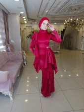 Kuğu Kırmızı Abiye Elbise - 7