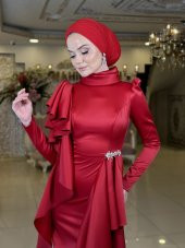 Kuğu Kırmızı Abiye Elbise - 1