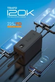Powerway 120.000 MAH PD 22.5W HIZLI ŞARJ Dahili Kablolu Gerçek 120.000 MAH Siyah TRAFO POWERBANK - 1