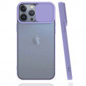 İphone 13 Pro max Uyumlu Sürgülü Kamera Lens Korumalı Kılıf Lila Arkası Yanları Buzlu Mat - 1