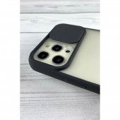İphone 13 Pro Uyumlu Sürgülü Kamera Lens Korumalı Kılıf Siyah Arkası Yanları Buzlu Mat - 3