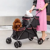 İki Katlı Kedi Küçük ve Orta Irk Köpekler İçin Kedi Köpek Arabası Siyah - 2