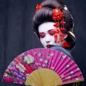 Japon Bambu Kumaş Yelpaze Çanta Boy Stant Hediyeli No.33 - 4