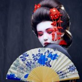 Japon Bambu Kumaş Yelpaze Çanta Boy Stant Hediyeli No.38 - 3