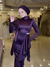 Kuğu Mürdüm Abiye Elbise thumbnail 3