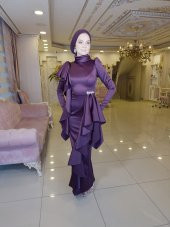 Kuğu Mürdüm Abiye Elbise thumbnail 5