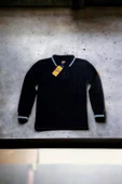 Polo Yaka Tişört çocuk uzun kol siyah çizgi yaka siyah Okul Tişört/t-shirt - 1