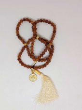 Rudraksha Tohumlu Krem Püsküllü Göz Aparatlı 108lik Tibet Stili El Yapımı Mala Kolye thumbnail 4