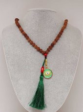 Rudraksha Tohumlu Yeşil Püsküllü Göz Aparatlı 108lik Tibet Stili El Yapımı Mala Kolye thumbnail 3
