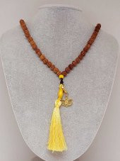 Rudraksha Tohumlu Sarı Püsküllü Lotus Aparatlı 108lik Tibet Stili El Yapımı Mala Kolye thumbnail 3