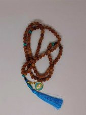 Rudraksha Tohumlu Mavi Püsküllü Göz Aparatlı 108lik Tibet Stili El Yapımı Mala Kolye thumbnail 4