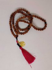 Rudraksha Tohumlu  Bordo Püsküllü Yaşam Ağacı Aparatlı 108lik Tibet Stili El Yapımı Mala Kolye thumbnail 5