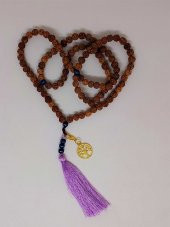 Rudraksha Tohumlu  Mor Püsküllü Yaşam Ağacı Aparatlı 108lik Tibet Stili El Yapımı Mala Kolye thumbnail 4