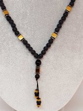 Oniks & Altın Renkli Küp Hematit Taşı Tasarım Erkek Kolyesi thumbnail 2