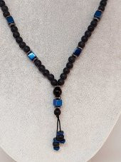 Oniks & Mavi Renkli Küp Hematit Taşı Tasarım Erkek Kolyesi thumbnail 2