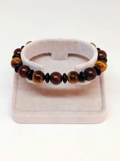 Kaplan Gözü & Oniks Taşı Unisex 10mm Tasarım Bileklik  (39660) thumbnail 1