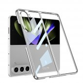 KNY Samsung Galaxy Z Fold 5 Kılıf Renkli Kenarlı Sert Full Camlı Kıpta Kapak Gümüş - 1