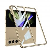 KNY Samsung Galaxy Z Fold 5 Kılıf Renkli Kenarlı Sert Full Camlı Kıpta Kapak Gold - 1