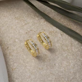 Beyaz Taşlı Halka 14 Ayar Altın Kız Çocuk Küpesi thumbnail 3