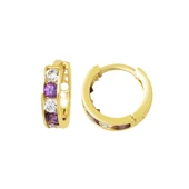 Mor Taşlı 14 Ayar Altın Halka Kız Bebek Küpesi thumbnail 1