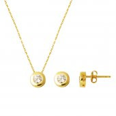 Yuvarlak Tek Taşlı 14 Ayar Altın Takı Seti thumbnail 1