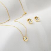 Yuvarlak Tek Taşlı 14 Ayar Altın Takı Seti thumbnail 2