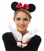Parti Kırmızı Fiyonklu Minnie Mouse Tacı ve Beyaz Eldiven Seti thumbnail 2