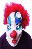 Parti Kırmızı Renk Afro Bonus Peruklu Palyaço Lateks Et Maske - 1