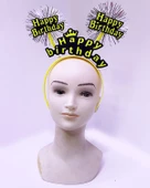 Parti Happy Birthday Püsküllü Neon Sarı Renk Doğum Günü Tacı 22x19 cm thumbnail 2