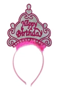 Parti Happy Birthday Neon Pembe Renk Doğum Günü Tacı 24x15 cm thumbnail 1