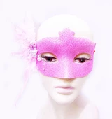 Parti Aksesuar Sim İşlemeli İnci Boncuk Detaylı Tüylü Balo Maskesi Pembe Renk 13x18 cm thumbnail 3