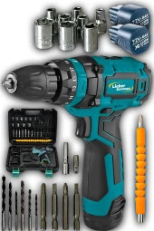 Lieber German TORQ 12Volt 1.5 Ah 27 Pcs Setli Korumalı Çelik Şanzuman 2 Akülü Vidalama Şarjlı Matkap - 1