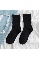 Unisex siyah Kolej Düz Desensiz Çorap 10 Adet - 3