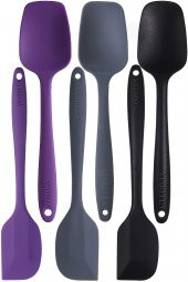 Silikon Kaşık Spatula Seti 6lı Yanmaz Yapışmaz Çizmez Mor-Gri-Siyah - 1