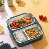 Cooker 1392 Çelik Isı Yalıtımlı 3 Bölmeli Yemek Termosu Beslenme Kutusu Lunchbox Sefer Tası - Yeşil - 1