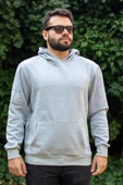 Erkek Gri Baskısız Basic Oversize Kapüşonlu Kanguru Cep Uzun Kollu Kalın Sweatshirt 23ESWTCKAG - 5