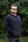 Erkek Siyah Baskısız Basic Oversize Kapüşonlu Kanguru Cep Uzun Kollu Kalın Sweatshirt 23ESWTCKAG - 3