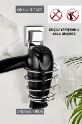 Saç Kurutma Makinesi Tutucu,  Kare Güçlü Macun Yapışkanlı Saç Kurutma Makine Askısı Krom Fönlük - 1