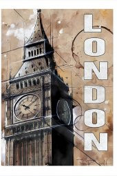 Karizma Tablo Londra Big Bang Saat Kulesi Desenli Ahşap Tablo 50cmX 70cm - 1