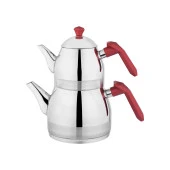 Schafer Luz Orta Boy Çelik Çaydanlık Takımı 3 Parça-Kırmızı - 1