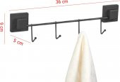 Askılık, Yapışkanlı 4 Lü Askı Siyah, Havlu Askılığı, Banyo Askılığı, Kıyafet Askılığı - 4