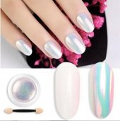 İnci Tozu Protez Tırnak Nail Art Beyaz Ayna Inci Tozu Oje Desen - 1