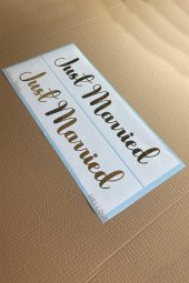 Gelin Arabası Plakalık Just Married Yazılı Beyaz Üzeri Gold Yazı Kendinden Yapışkanlı - 3