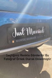 Gelin Arabası Plakalık Just Married Yazılı Beyaz Üzeri Gold Yazı Kendinden Yapışkanlı - 6
