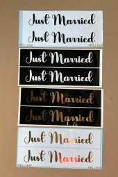 Gelin Arabası Plakalık Just Married Yazılı Siyah Üzeri Beyaz Yazı Kendinden Yapışkanlı - 5