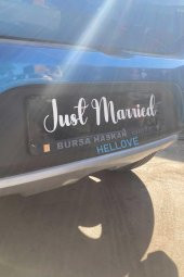 Gelin Arabası Plakalık Just Married Yazılı Siyah Üzeri Beyaz Yazı Kendinden Yapışkanlı - 6